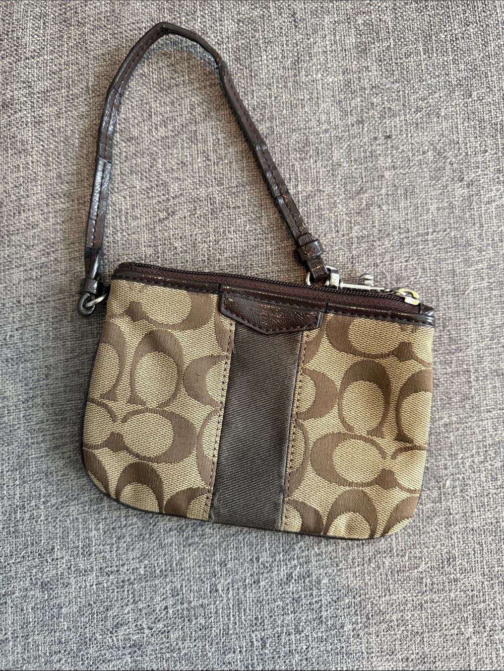 Coach Brown Signature Canvas Wristlet with Dark Trim
